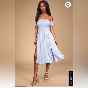 View from the Meadow Slate Blue Off-the-Shoulder Dress